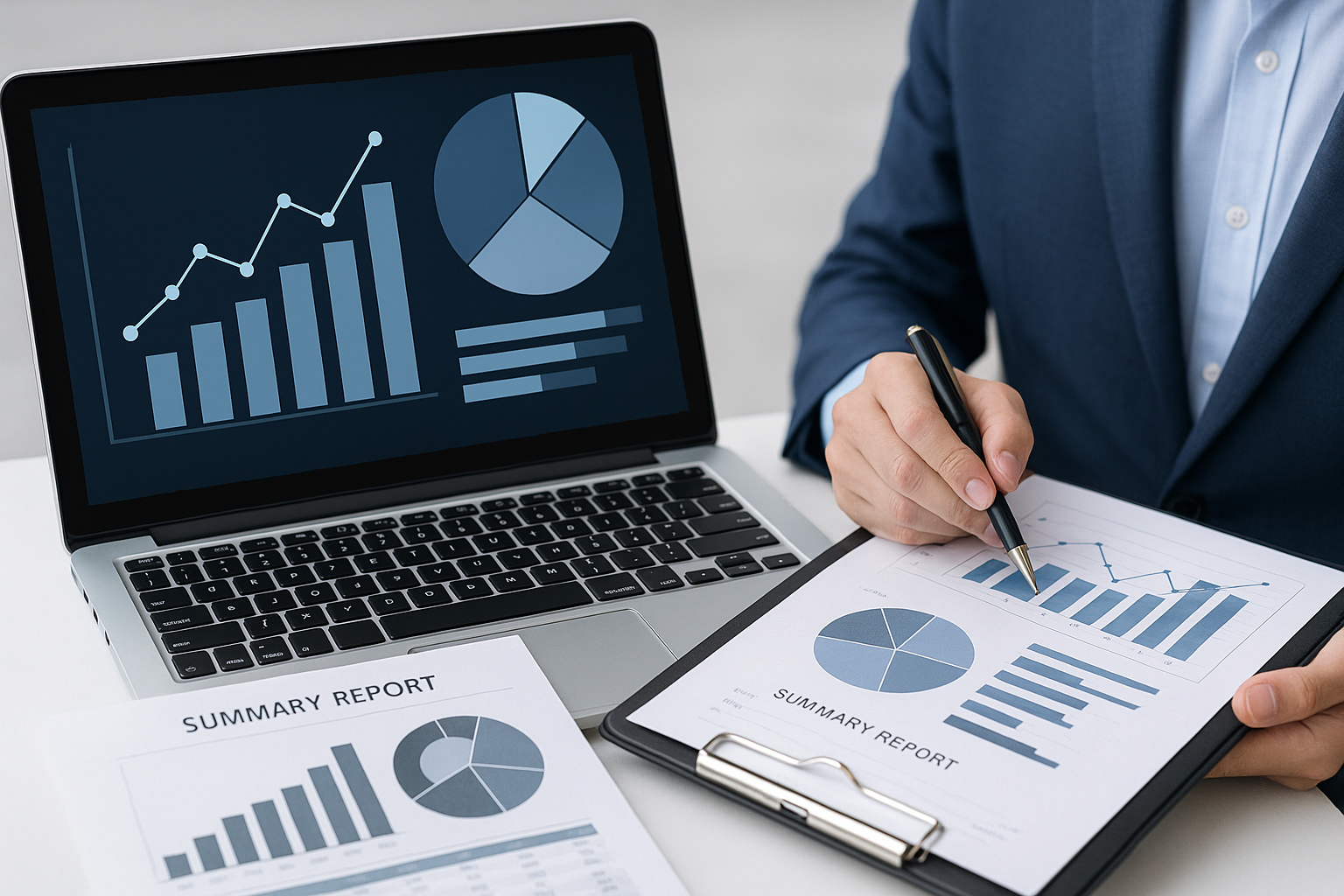 Dirigeant au Maroc analysant un tableau de bord de performance et un rapport financier en 2025